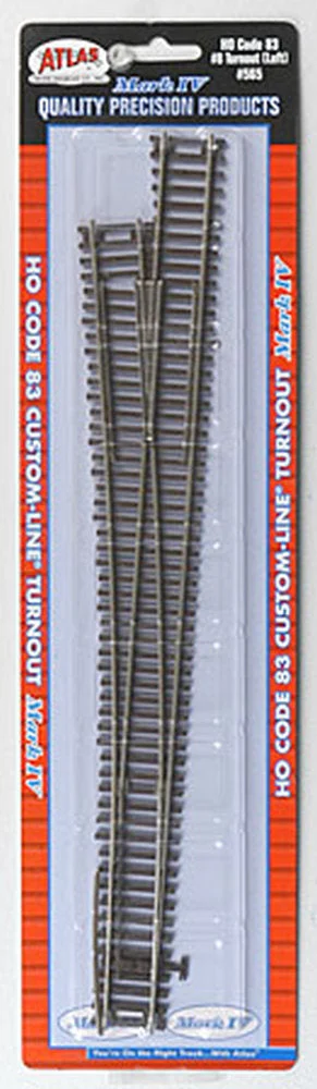Atlas HO Code 83 #8 Left Hand Custom-Line Switch 565
