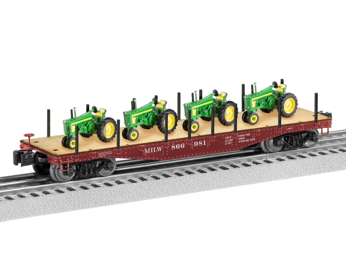 Lionel O Scale Milwaukee Road 40' Flatcar w/ John Deere Tractor Load - 2426140