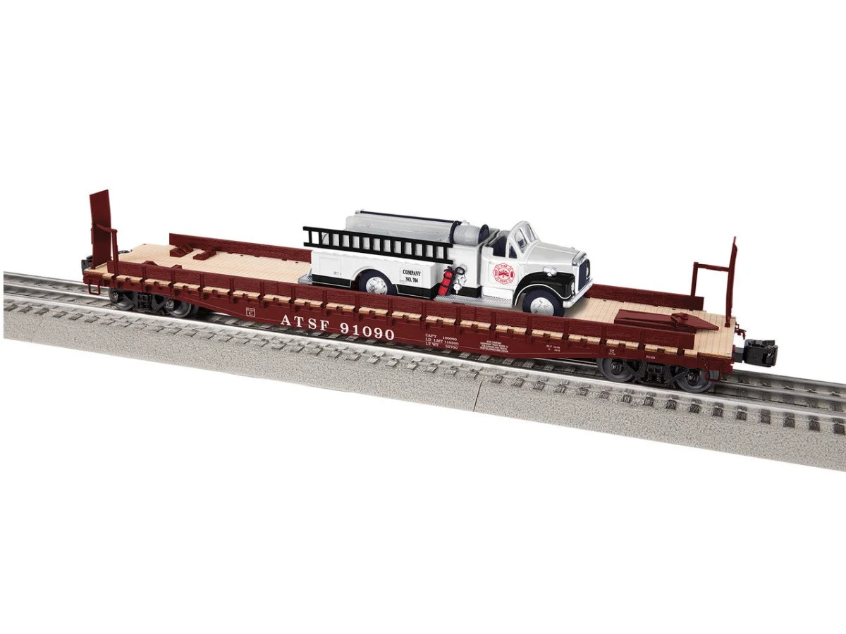 Lionel O Scale Santa Fe 50' Flatcar w/ Firetruck #91090 - 2226270
