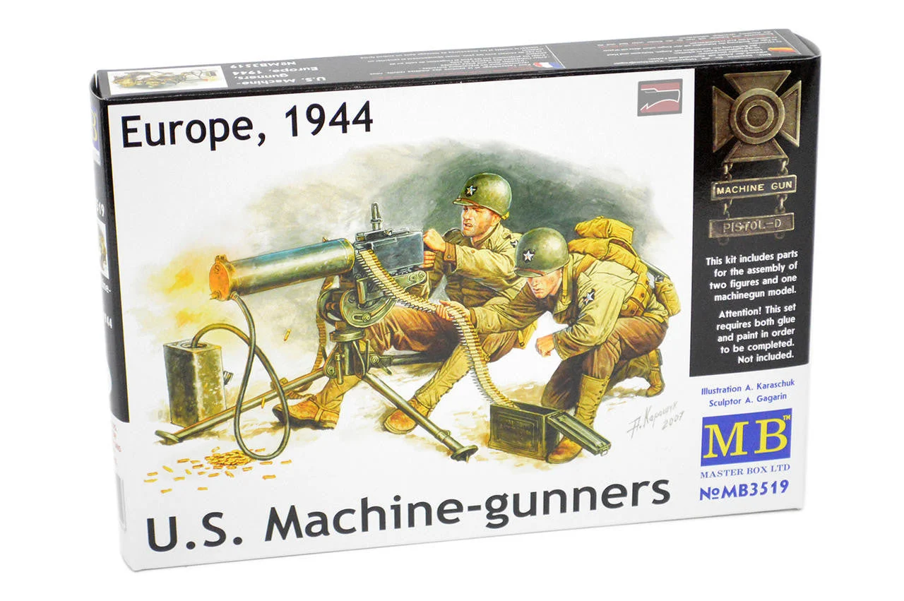 Master Box LTD 1/35 Box WWII US Machine Gunners (x2) w/Browning M1917A1 Machine Gun Plastic Model Kit