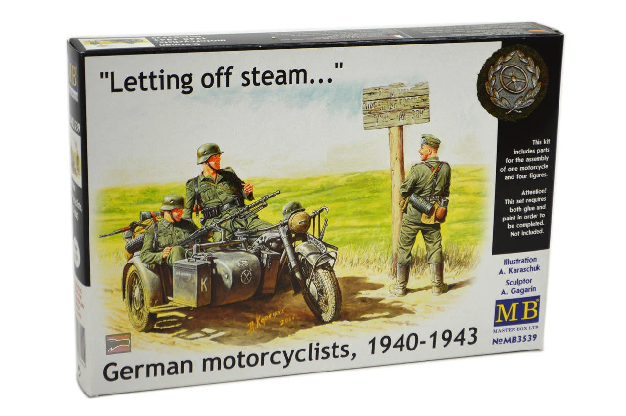 Master Box LTD 1/35 Box WWII German BMW R75 Motorcycle & 4 Riderss 1940-43 Plastic Model Kit