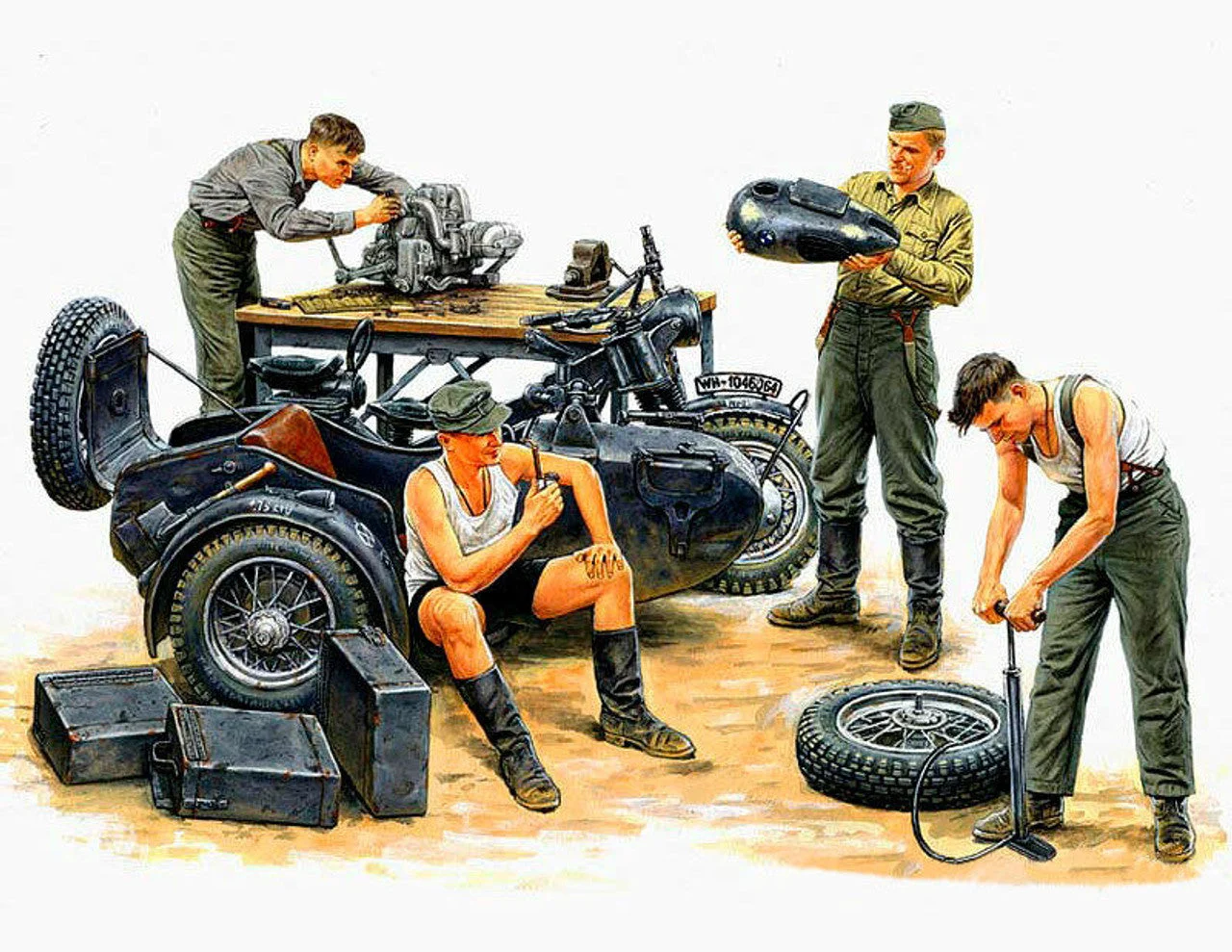 Master Box LTD 1/35 Box German Motorcycle Repair Crew (x4 Figures)