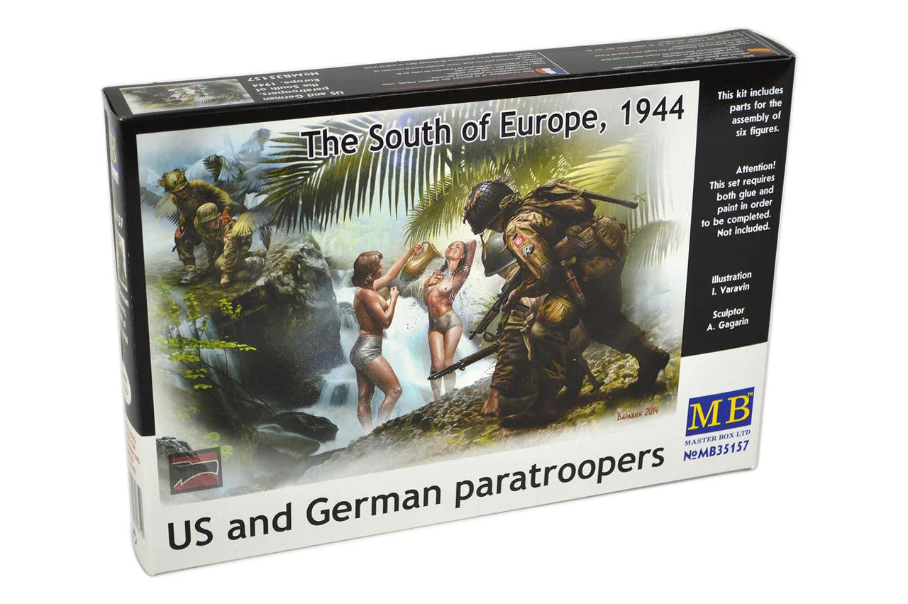 Master Box LTD 1/35 Box Watching Girls Shower US & German Paratroopers South of Europe 1944 (x6) Plastic Kit