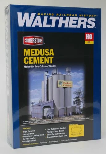 Walthers Cornerstone HO Scale Medusa Cement Company Kit – Cement Distribution Facility – 933-3019