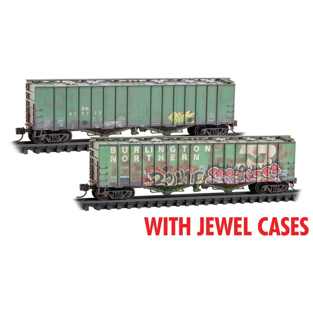 Micro Trains N Burlington Northern Weathered 2-Bay Airslide Hoppers 2-Pack RD# BN 413223, 413366