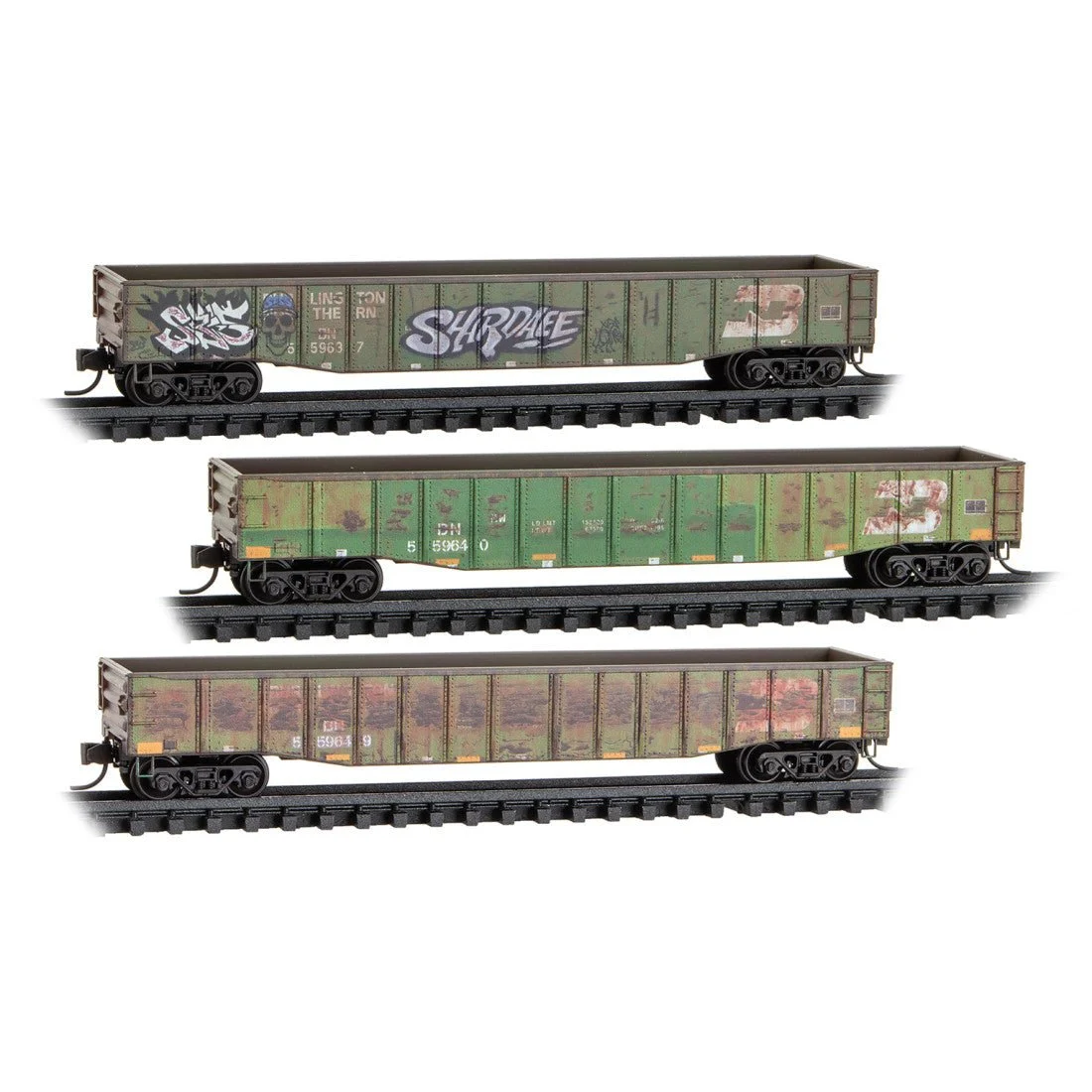 Micro Trains N Burlington Northern Weathered 50' Steel Side Gondola 3-Pack RD# BN 559637,559640,559649