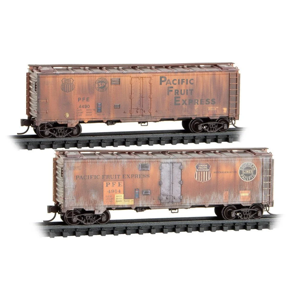 Micro Trains N Pacific Fruit Express Weathered 40' Steel Ice Reefers 2-Pack RD# 4490, 4914 | 98305098