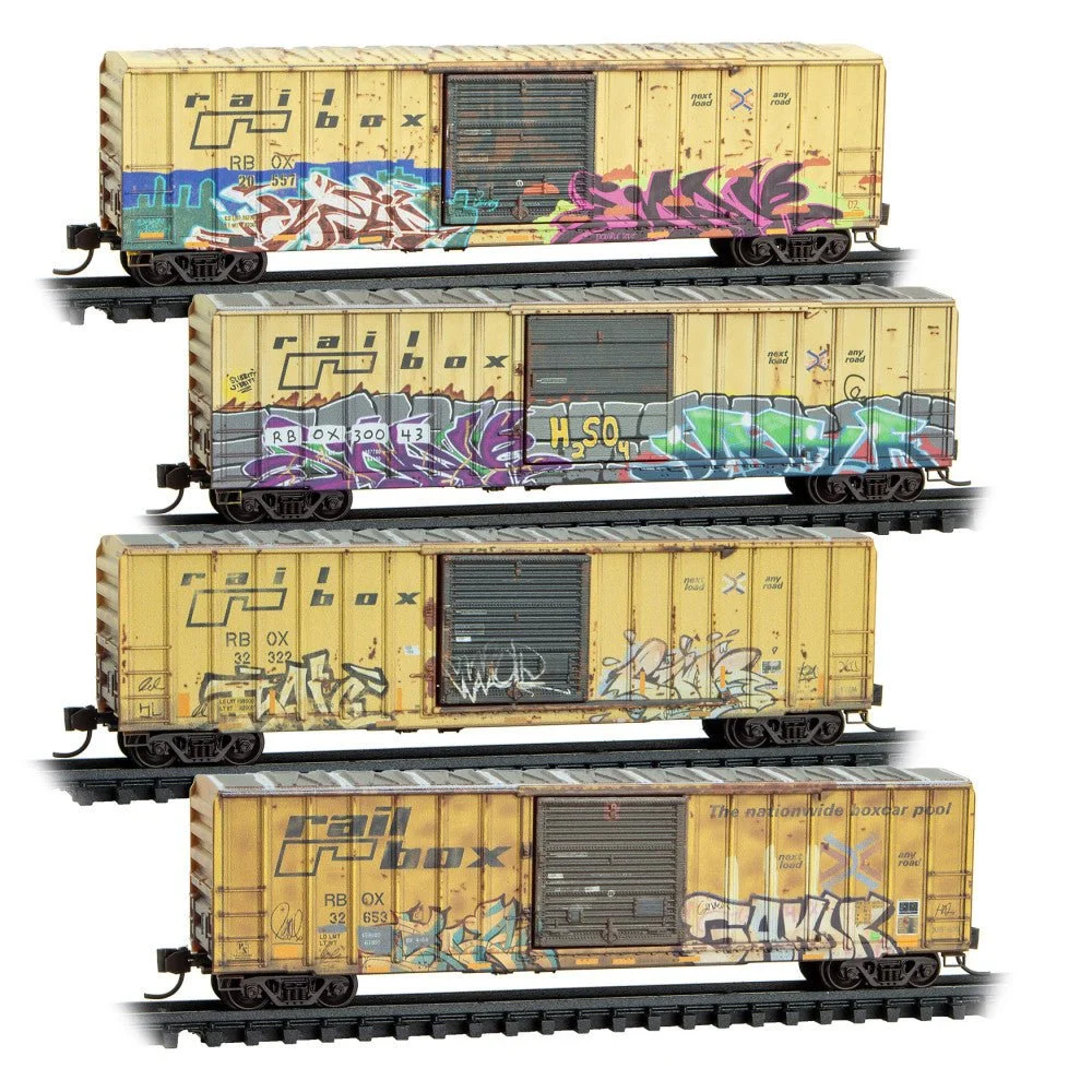 Micro Trains N Railbox 50' Rib Side Boxcars 4-Pack RD# 20557, 30043, 32322, 32653 | 98305099