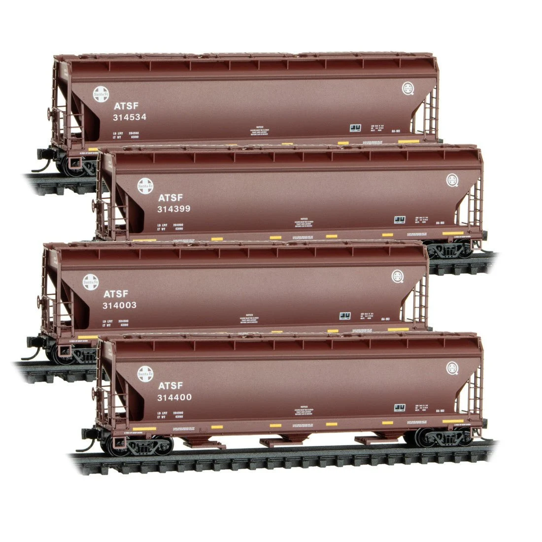 Micro Trains N Scale ATSF 4-Car Runner Pack #237 3-Bay Covered Hoppers