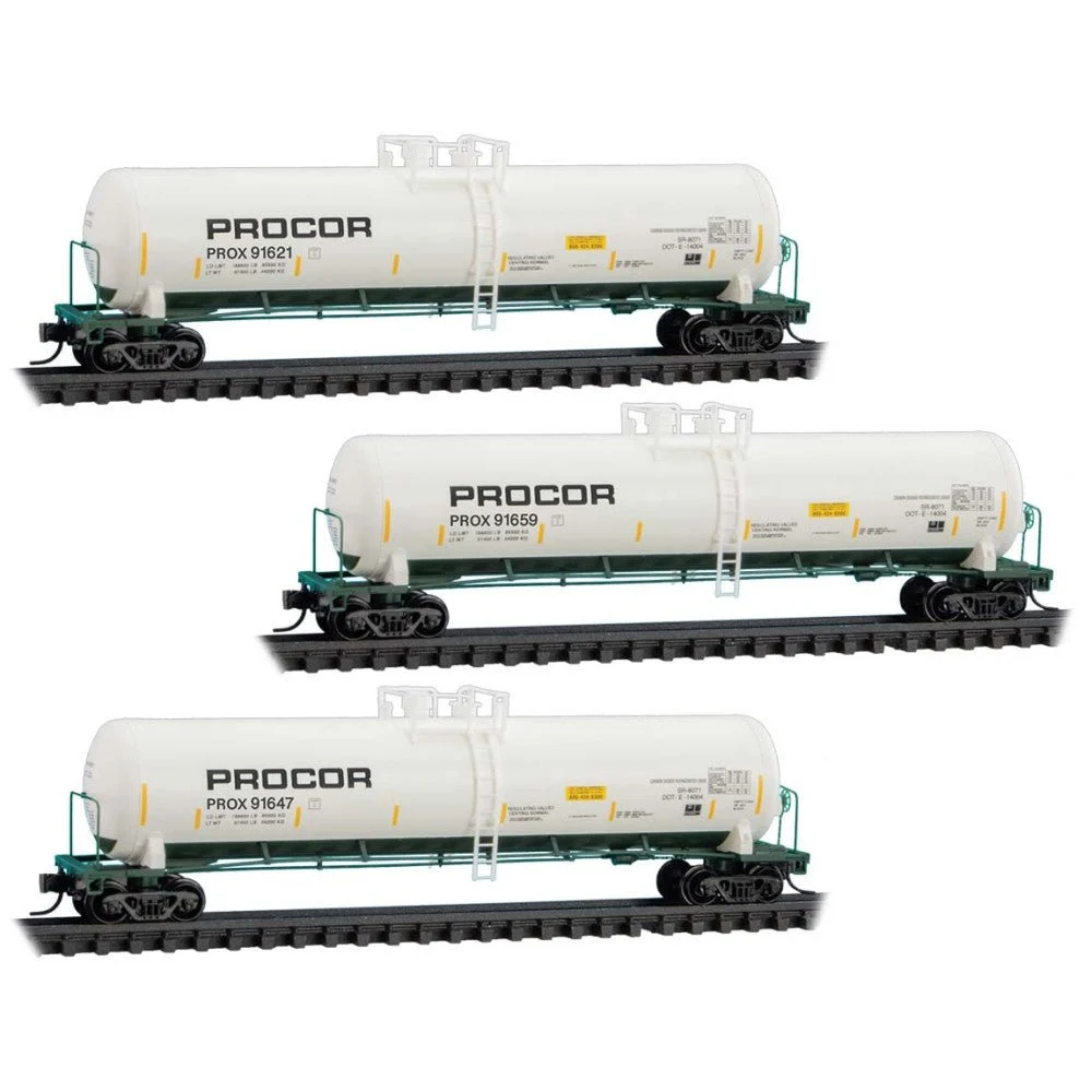 Micro Trains N Scale General Service Tank Cars Procor 3-Car Runner Pack #91621, 91647, 91659
