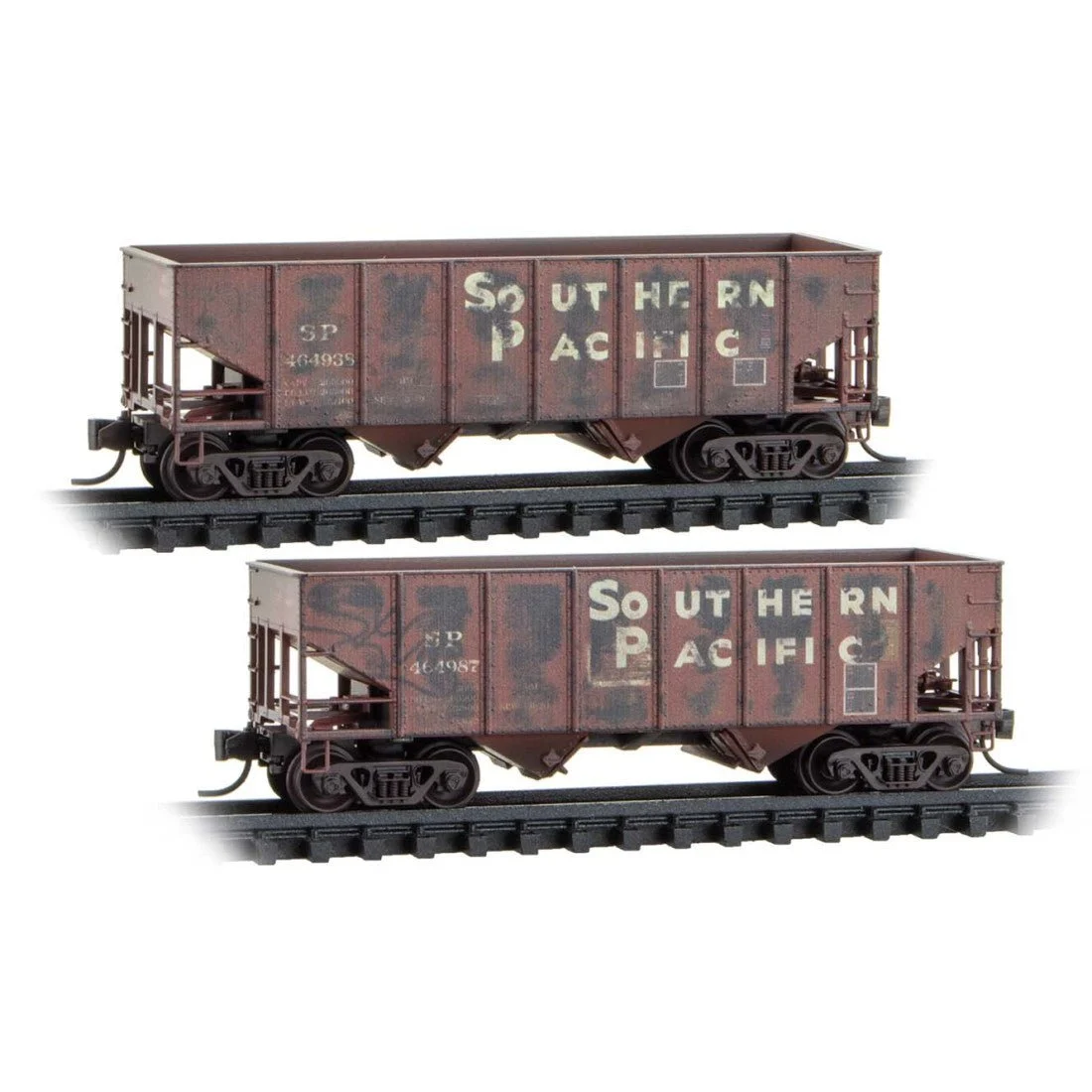 Micro Trains N Southern Pacific Weathered 33' Twin Bay Hoppers 2-Pack RD# SP 464938, 464987