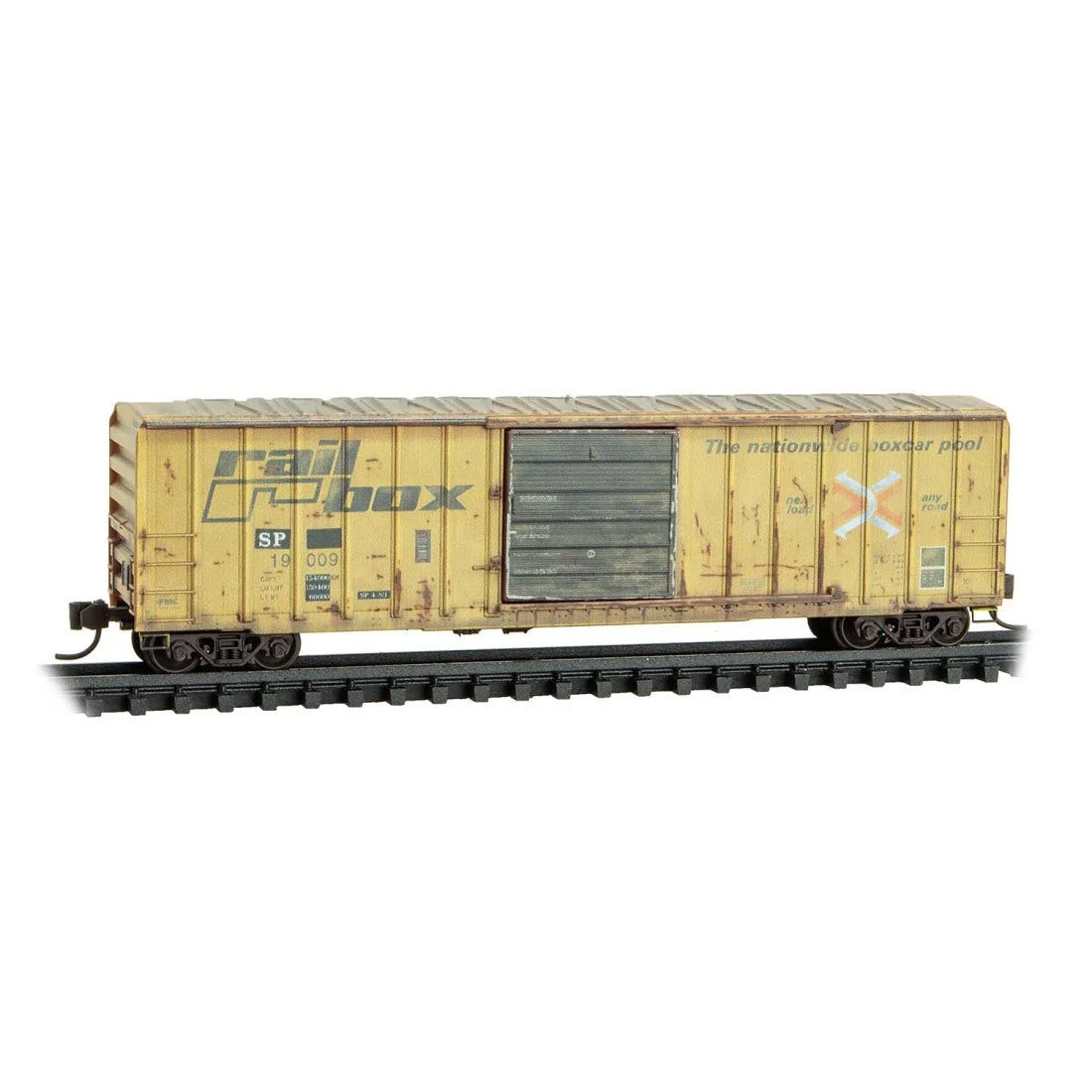 Micro Trains N Southern Pacific/ex-Railbox 50' Rib Side Boxcar Weathered RD# 19009 Railbox Repatch #5 | 02544441