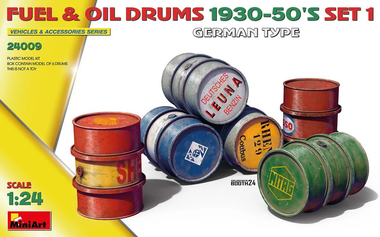 Miniart 1/24 Miniart Fuel & Oil Drums 1930-50's Set.1 German Type