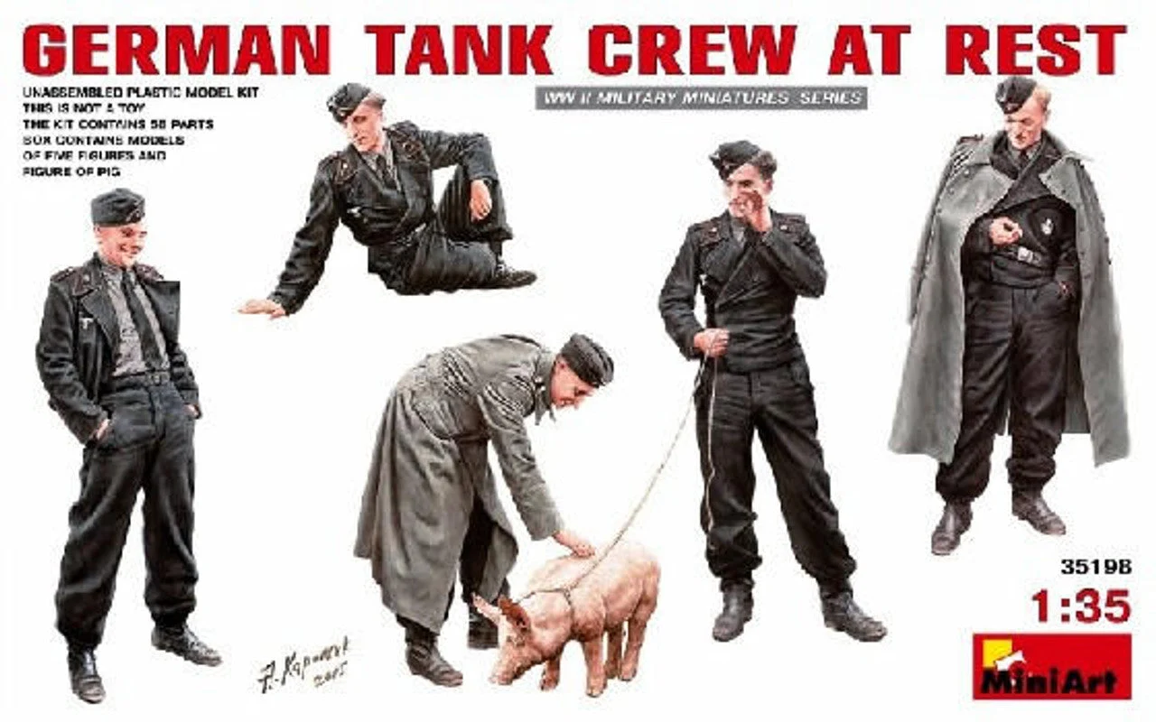 Miniart 1/35 German Tank Crew at Rest (5 w/Pig)