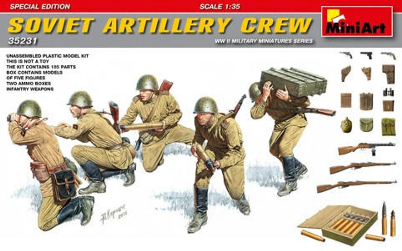 Miniart 1/35 WWII Soviet Artillery Crew (5) w/Ammo Boxes & Weapons (Special Edition)
