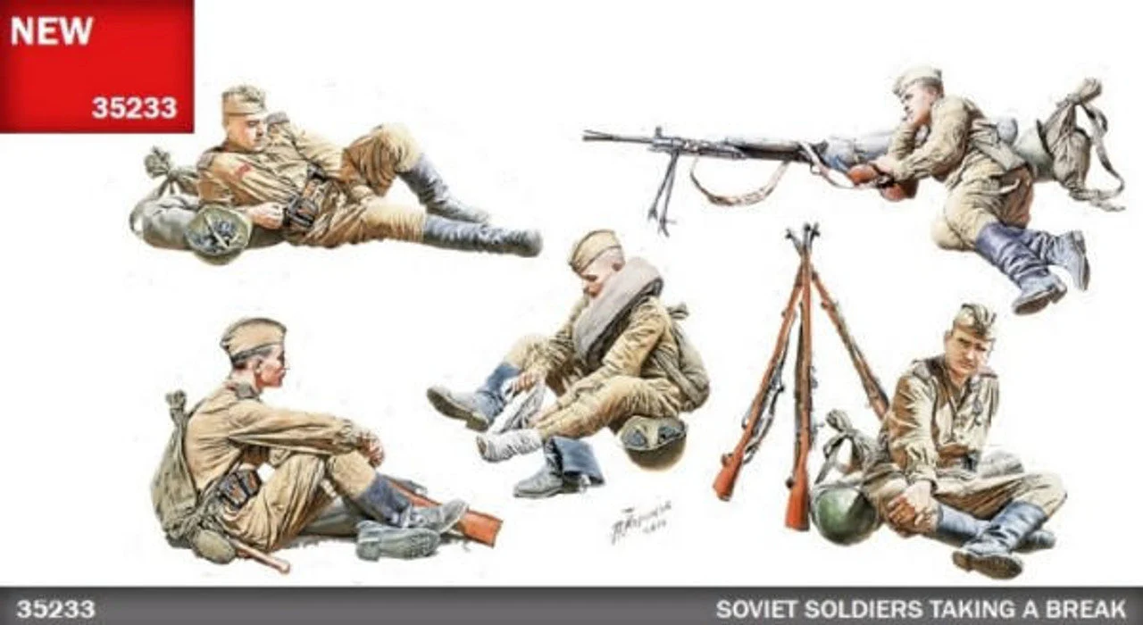 Miniart 1/35 Soviet Soldiers Taking a Break (5) w/Weapons & Accessories