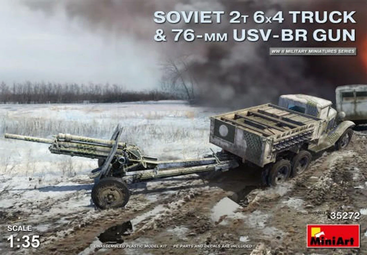 Miniart 1/35 Miniart WWII Soviet 2-Ton 6x4 Truck & 76mm USV-BR Gun
