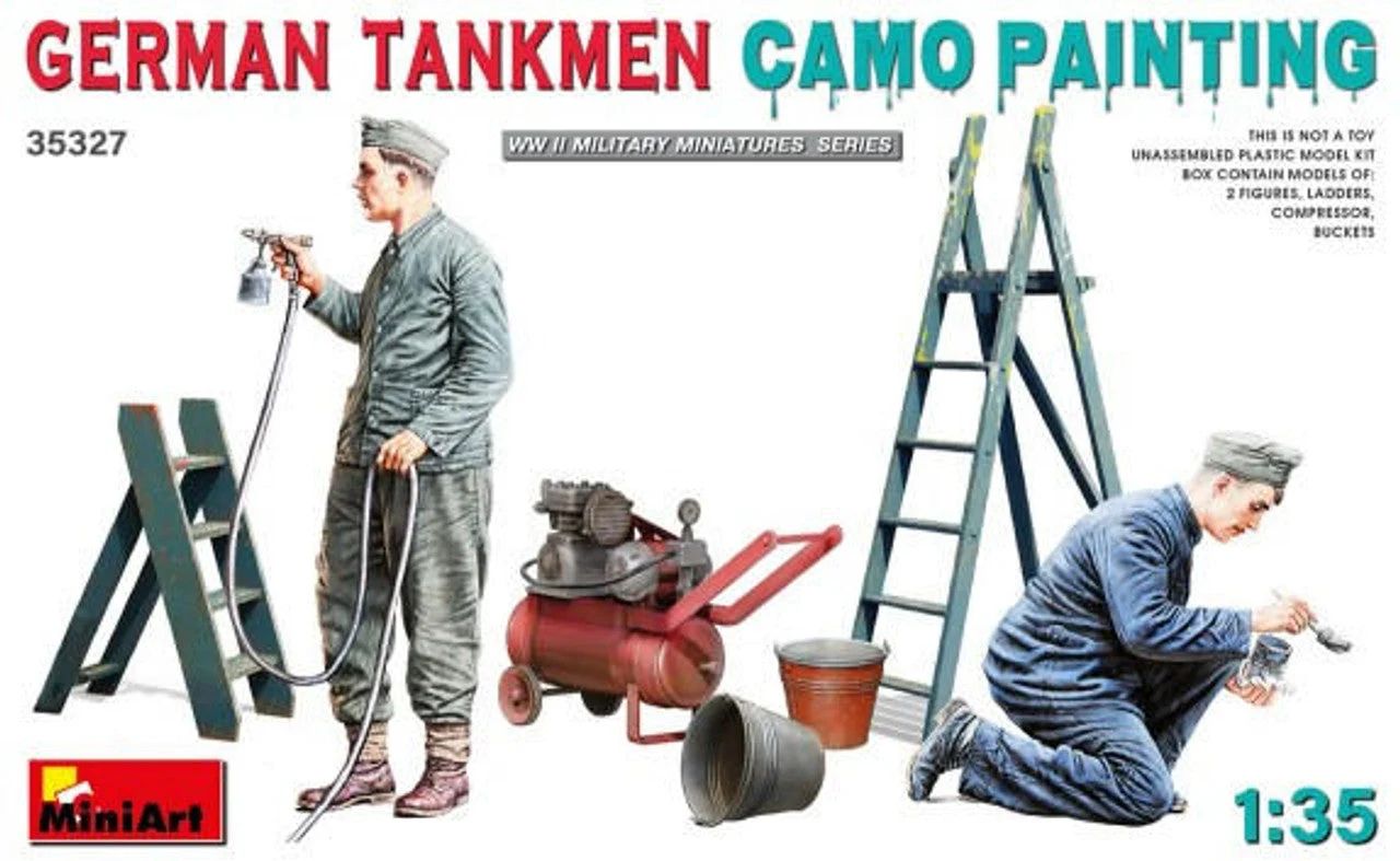 Miniart 1/35 Miniart Camo Painting WWII German Tankmen (2) w/Compressor Paint Gun Ladders Buckets