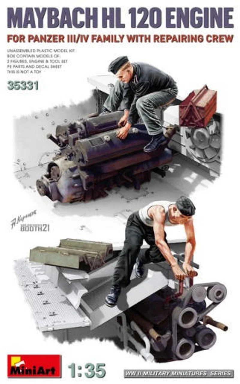Miniart 1/35 Miniart WWII Maybach HL 120 Engine for Panzer III/IV w/2 Repair Crew & Tools