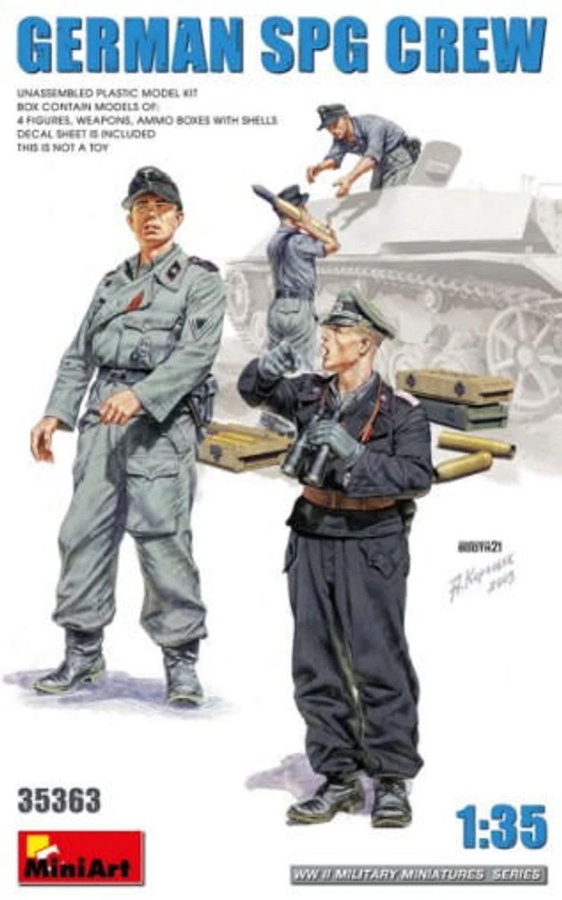 Miniart 1/35 WWII German SPG Crew (4) w/Ammo Boxes & Weapons