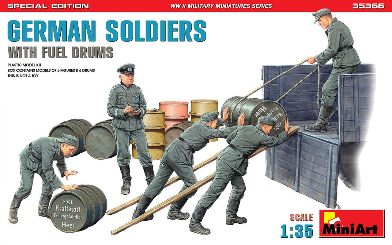 Miniart 1/35 German Soldiers w/ Fuel Drums. Special Edition (35041 & 35597 6 drums)