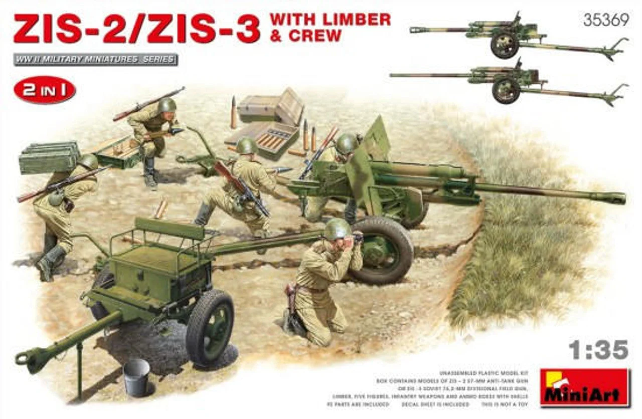 Miniart 1/35 Miniart WWII ZIS2/3 Gun w/Limber, 5 Crew, Ammo Boxes & Weapons (2 in 1)
