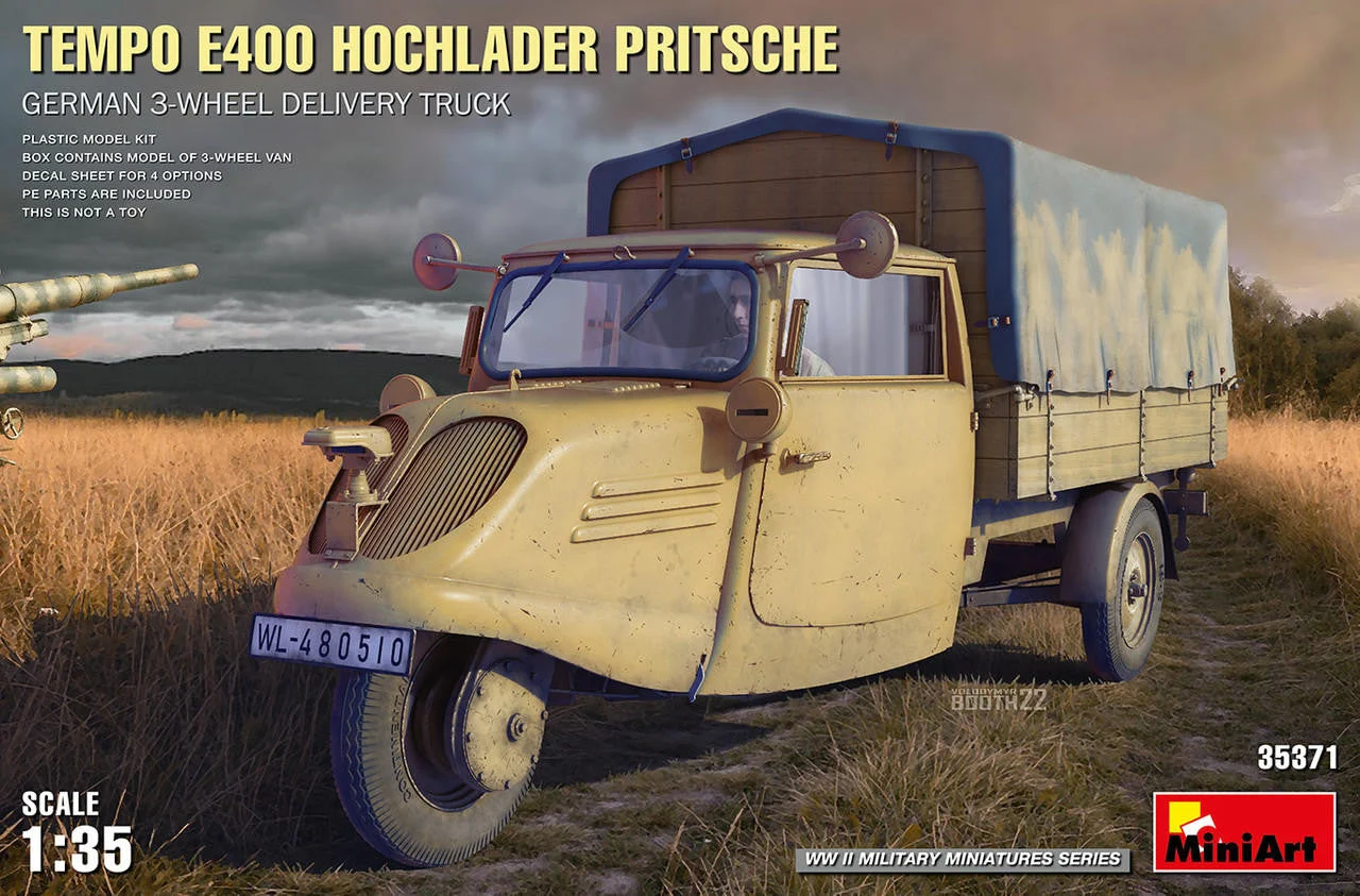 Miniart 1/35 Miniart Tempo E400 Hochlader Pritsche. German 3-Wheel Delivery Truck