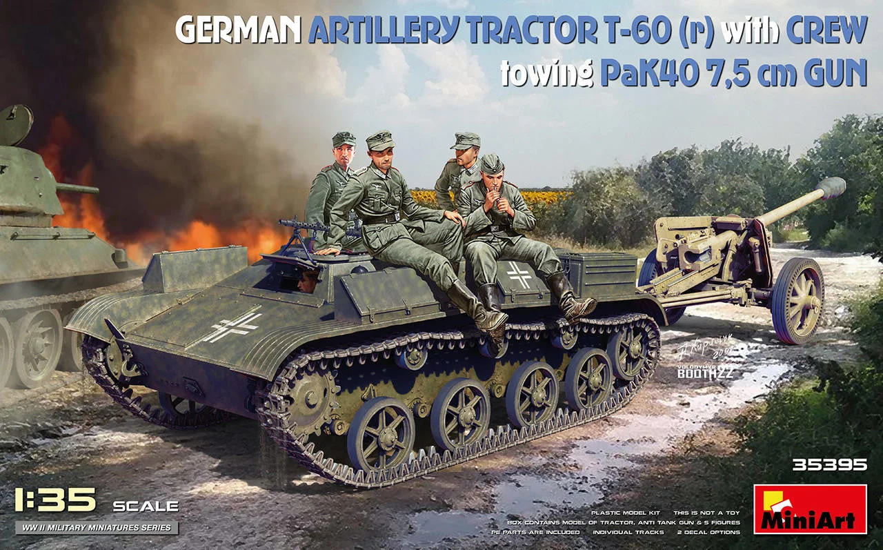 Miniart 1/35 Miniart German Artillery Tractor T-60 (r) w/PaK40 Gun & Crew