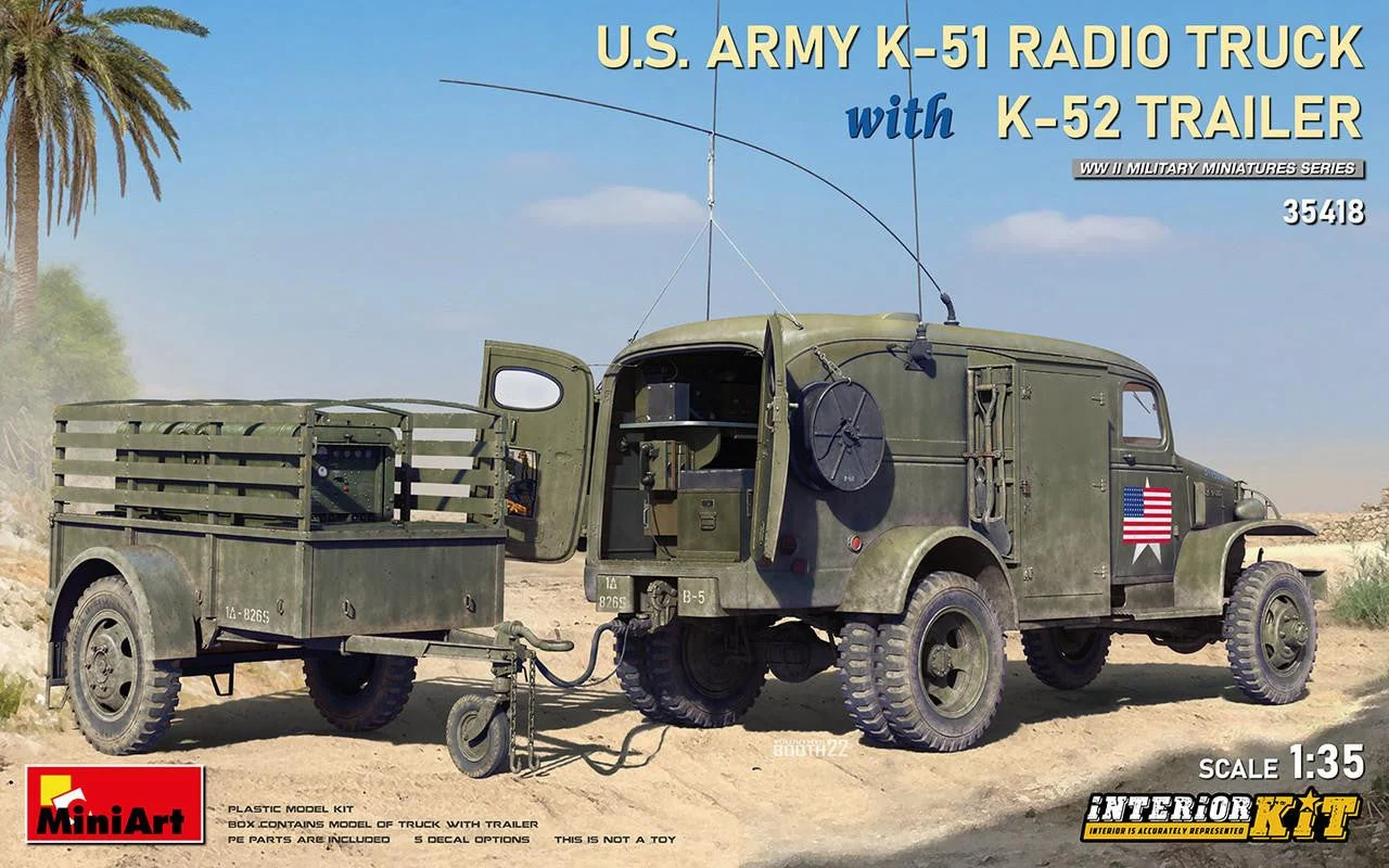 Miniart 1/35 US Army K-51 Radio Truck w/K-52 Trailer. Interior Kit