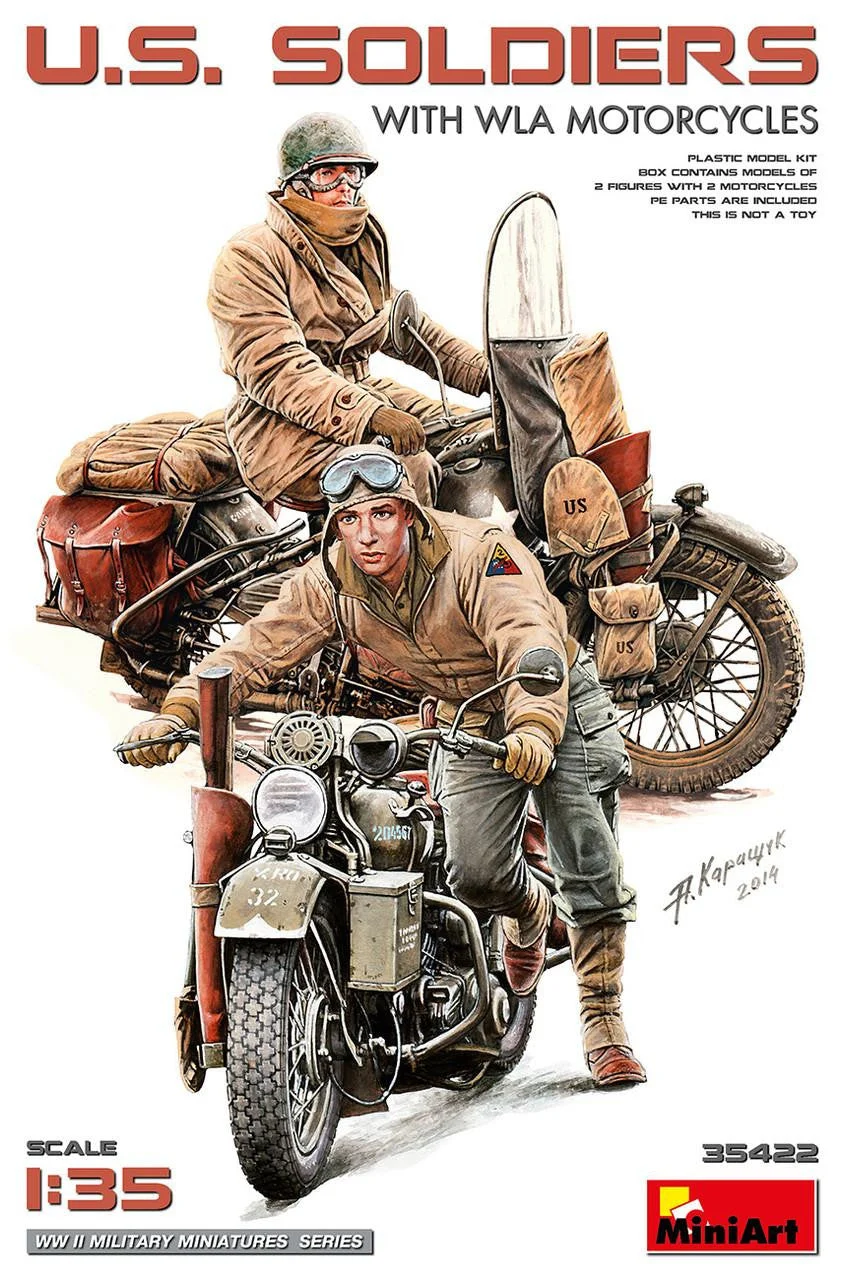 Miniart 1/35 Miniart US Soldiers with WLA Motorcycles