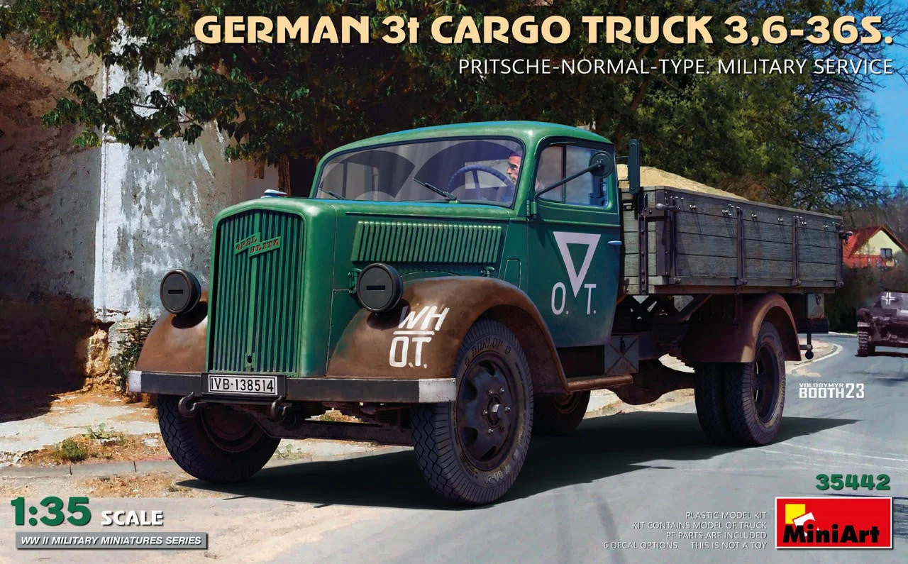 Miniart 1/35 Miniart 3t Cargo Truck 3,6-36S. Pritsche-Normal-Type Military Plastic Model Kit