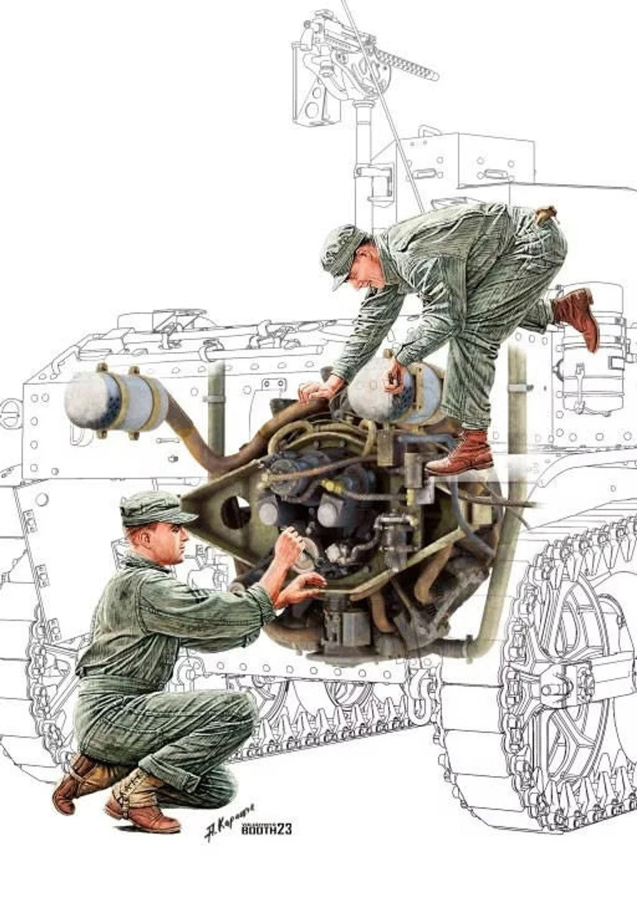 Miniart 1/35 Tank Repair Crew w/Continental W-670 Engine