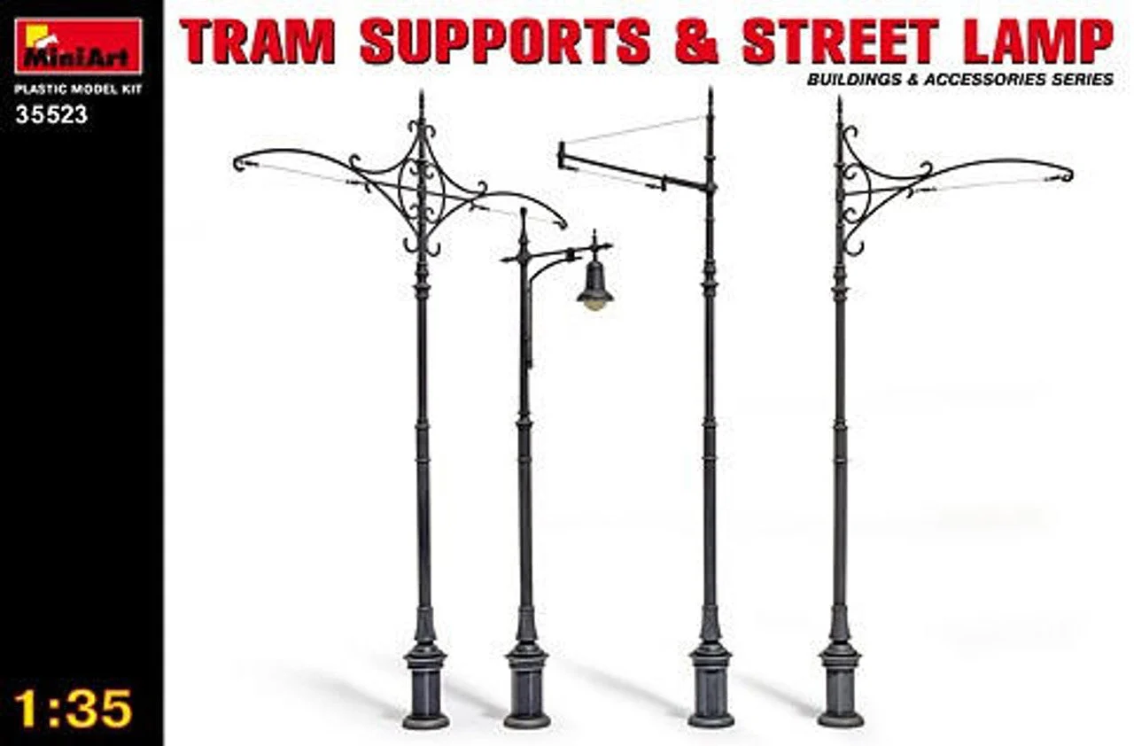 Miniart 1/35 Miniart Tram Supports (3) & Street Lamp (1)
