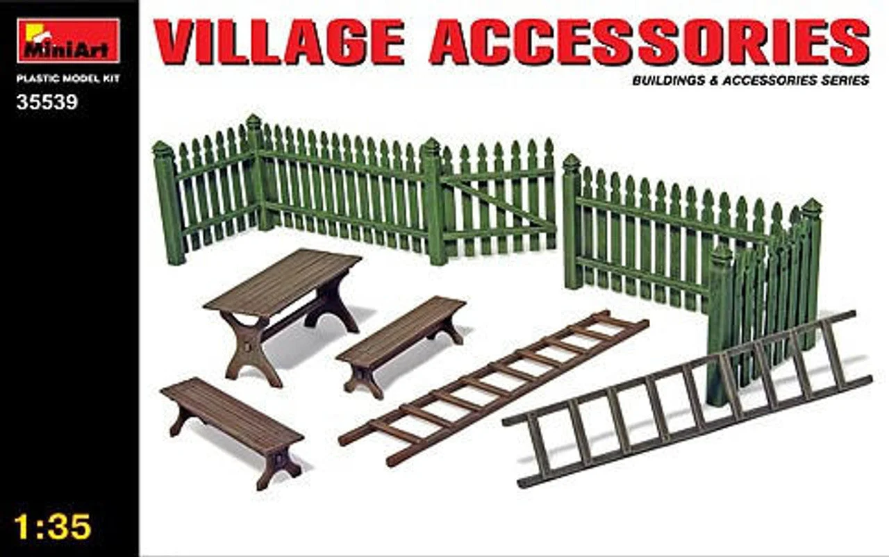 Miniart 1/35 Miniart Village Accessories: Fences Table Benches Ladders