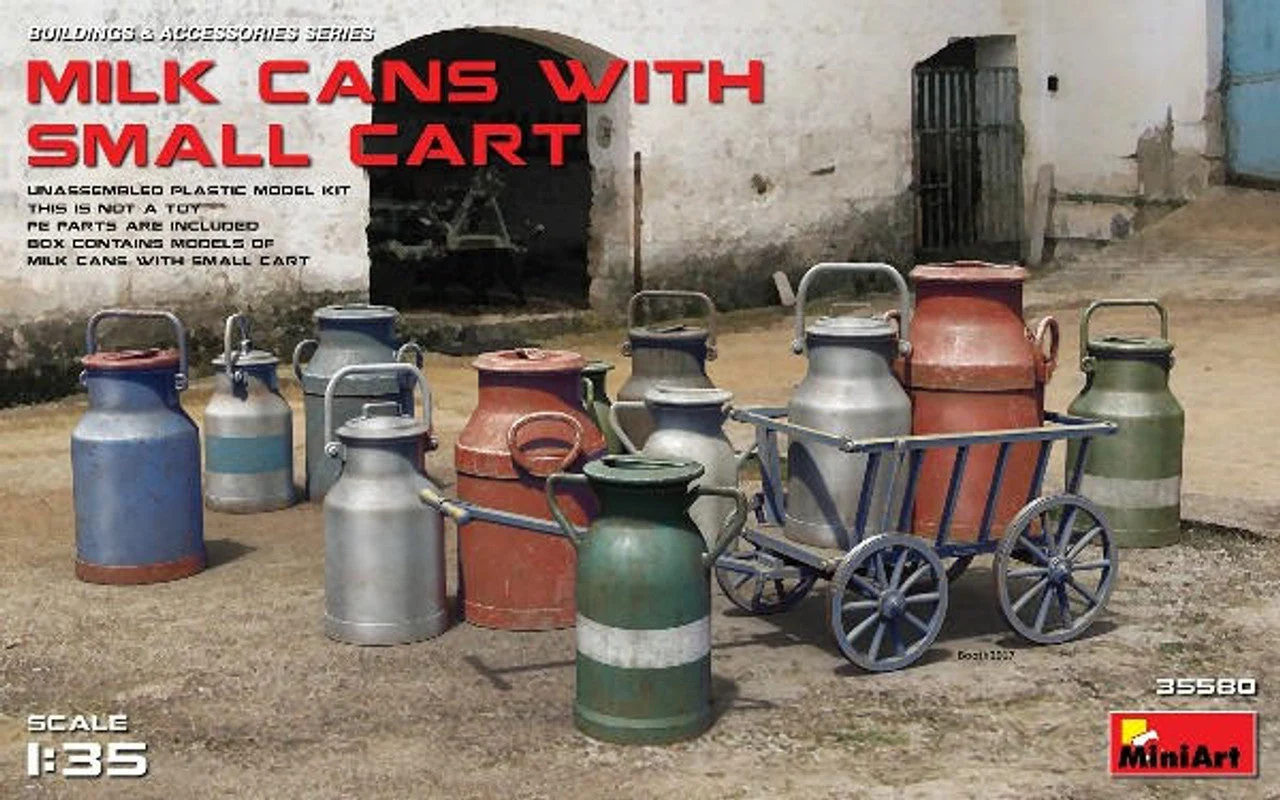 Miniart 1/35 Miniart Milk Cans w/Small Cart