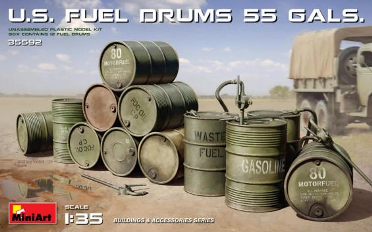 Miniart 1/35 Miniart US 55 Gals. Fuel Drum Set (12)