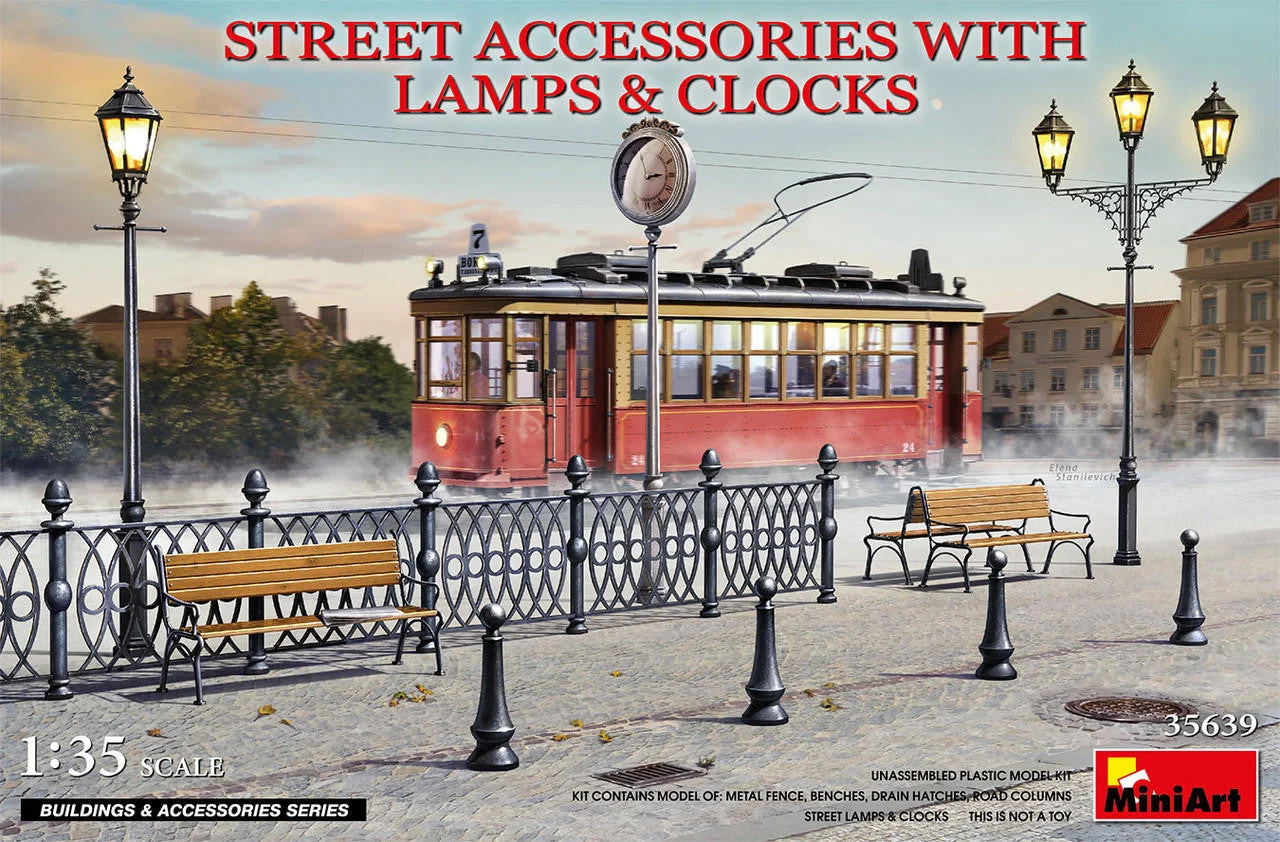 Miniart 1/35 Miniart STREET ACCESSORIES WITH LAMPS & CLOCKS