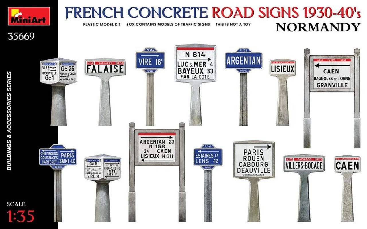 Miniart 1/35 Miniart French Concrete Road Signs 1930-40's. Normandy