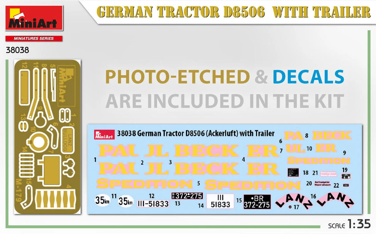 Miniart 1/35 Miniart German Tractor D8506 with Trailer