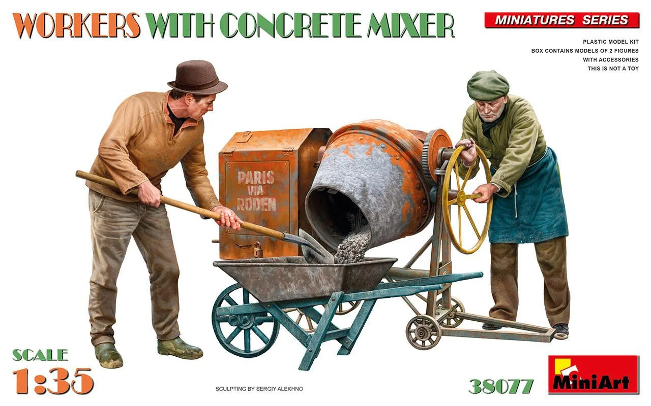 Miniart 1/35 WORKERS WITH CONCRETE MIXER Plastic Model Kit