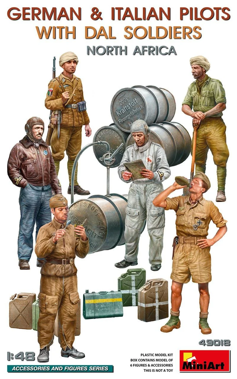 Miniart 1/48 GERMAN & ITALIAN PILOTS WITH DAL SOLDIERS. NORTH AFRICA - Plastic Model Kit