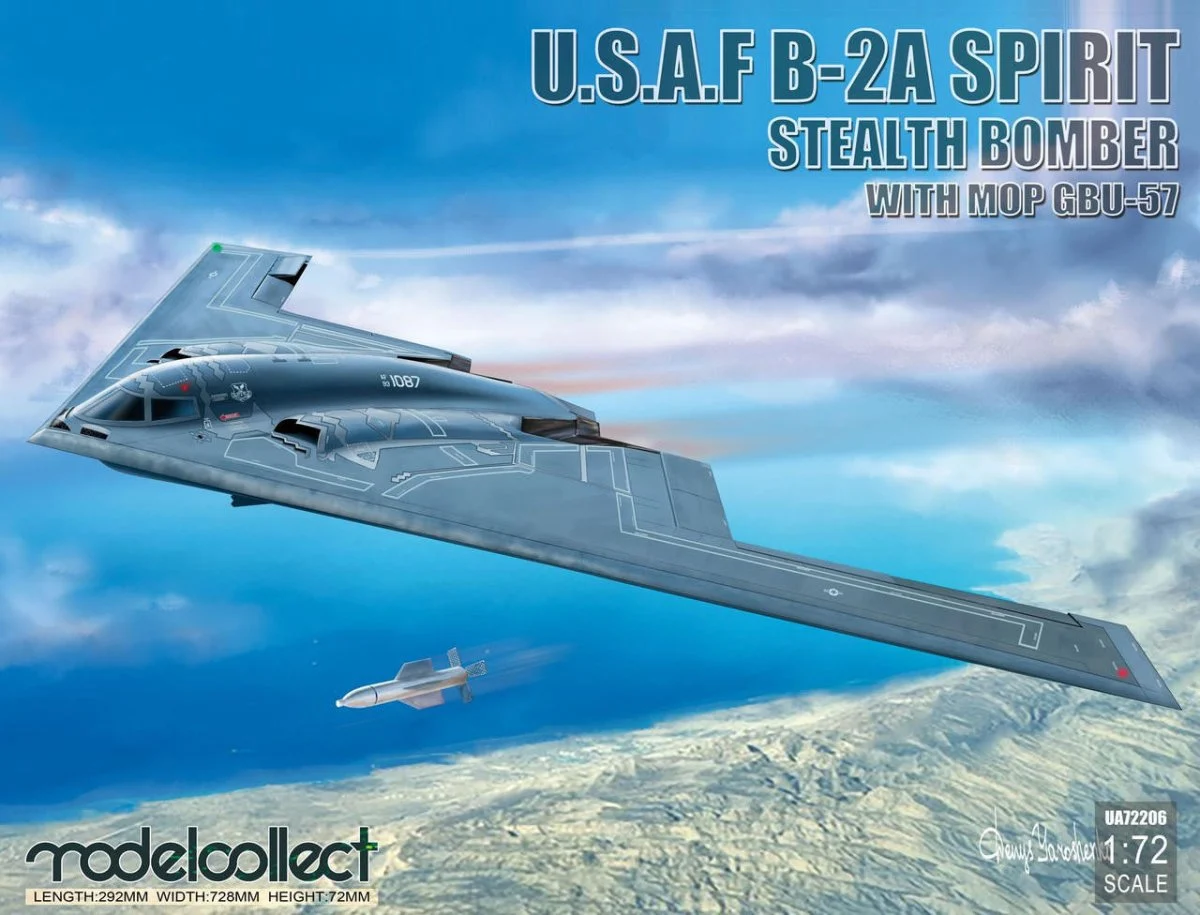 ModelCollect 1/72 ModelCollect USAF B-2A Spirit Stealth Bomber with Mop GBU-57