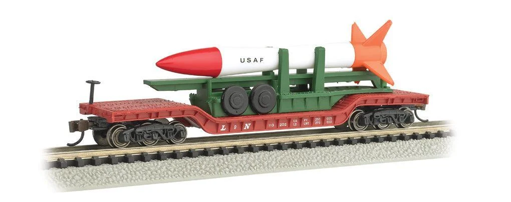 N Bachmann 52' Center-Depressed Flatcar - with Missile 71391