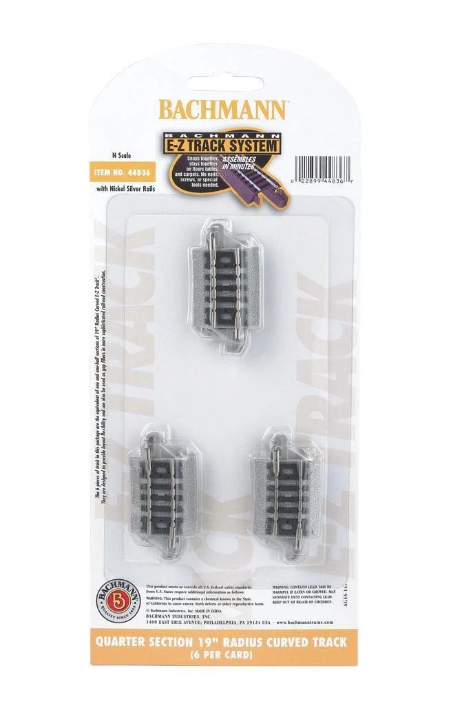 N Bachmann E-Z NS 1/4 Section 19" Radius Curved 44836
