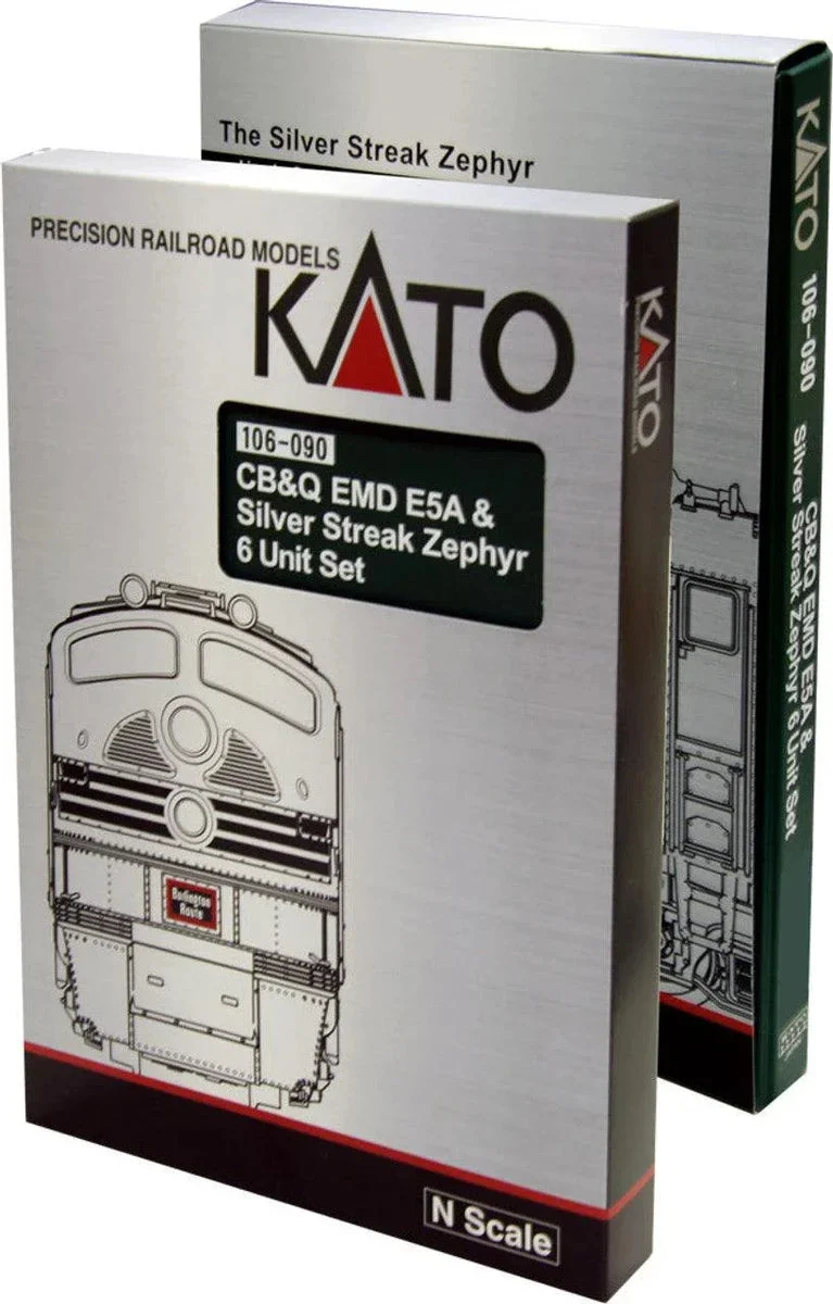 N Kato CB&Q EMD E5A & Silver Streak Zephyr 6 Unit Set w/ Interior Lighting 1060901