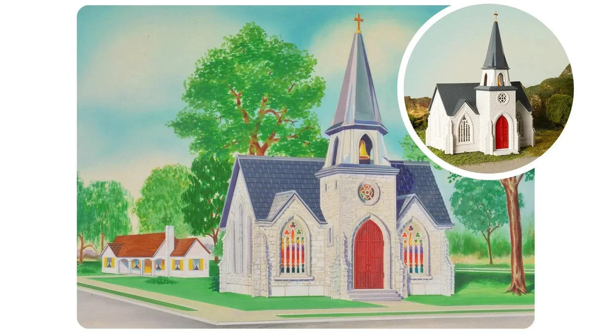 O Bachmann 75th Anniversary Plasticville Cathedral 45630 - Bachmann Trains