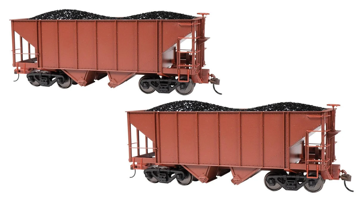 On30 Bachmann Painted Unlettered Oxide Red - 2 Bay Steel Hopper 27904