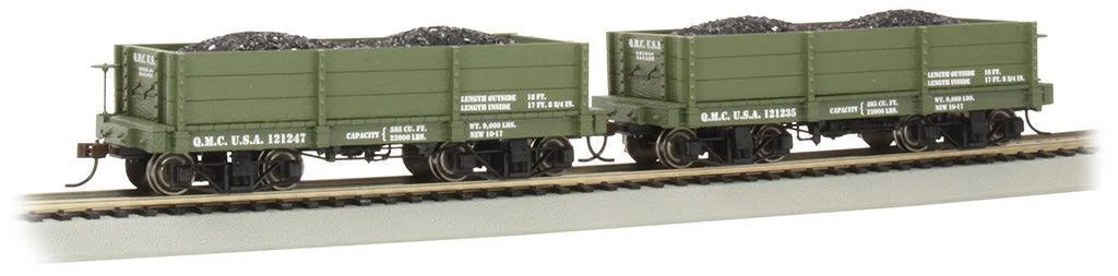 On30 Bachmann QMC #121235 & #121247 Green (2/Box) - 18' Low Side Gondola 26534
