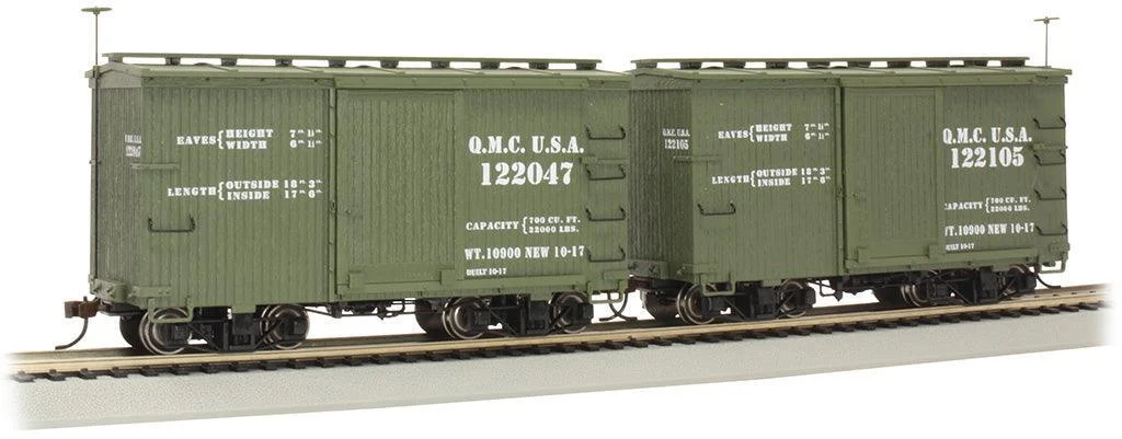 On30 Bachmann QMC #122047 & 122105 - (2/Box)- 18' Box Car with Murphy Roof 26556