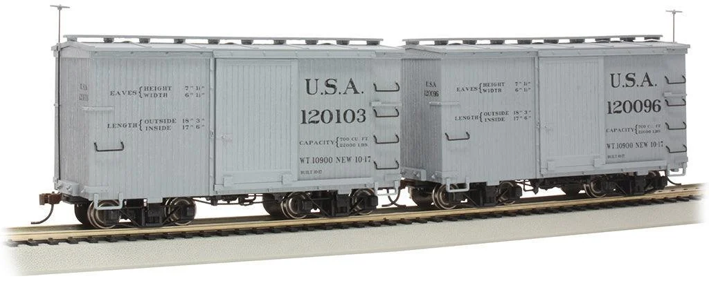 On30 Bachmann USA #120096 & 120103 - (2/Box)- 18' Box Car with Murphy Roof 26555